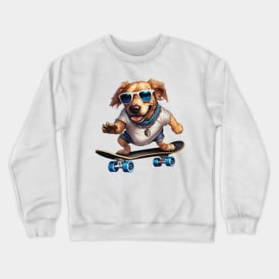 a dog riding a skateboard wearing sunglasses Crewneck Sweatshirt